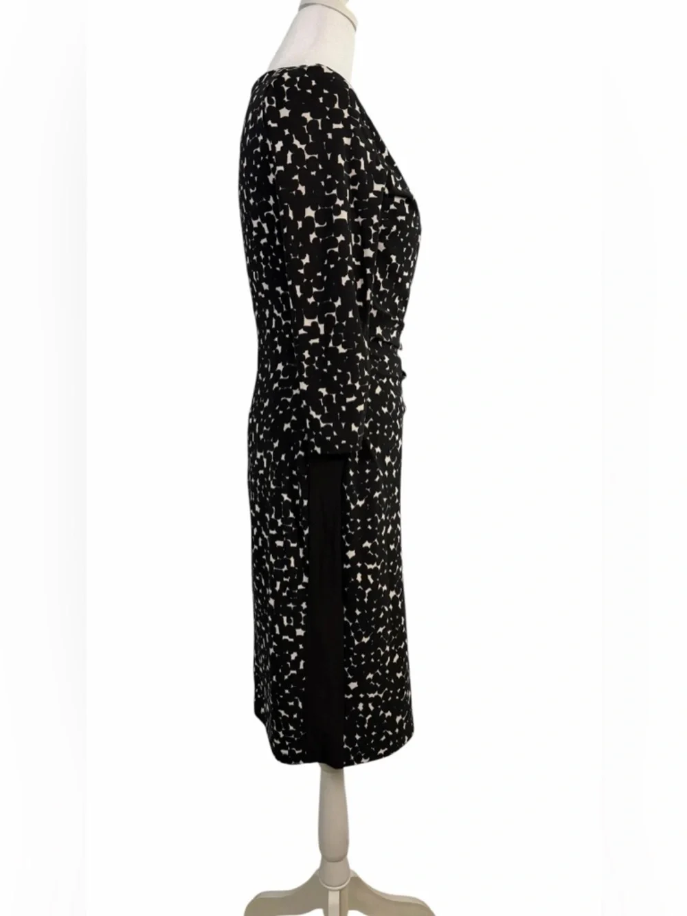 Anne Klein Black White Abstract Sheath Dress Small | Ruched Career Chic